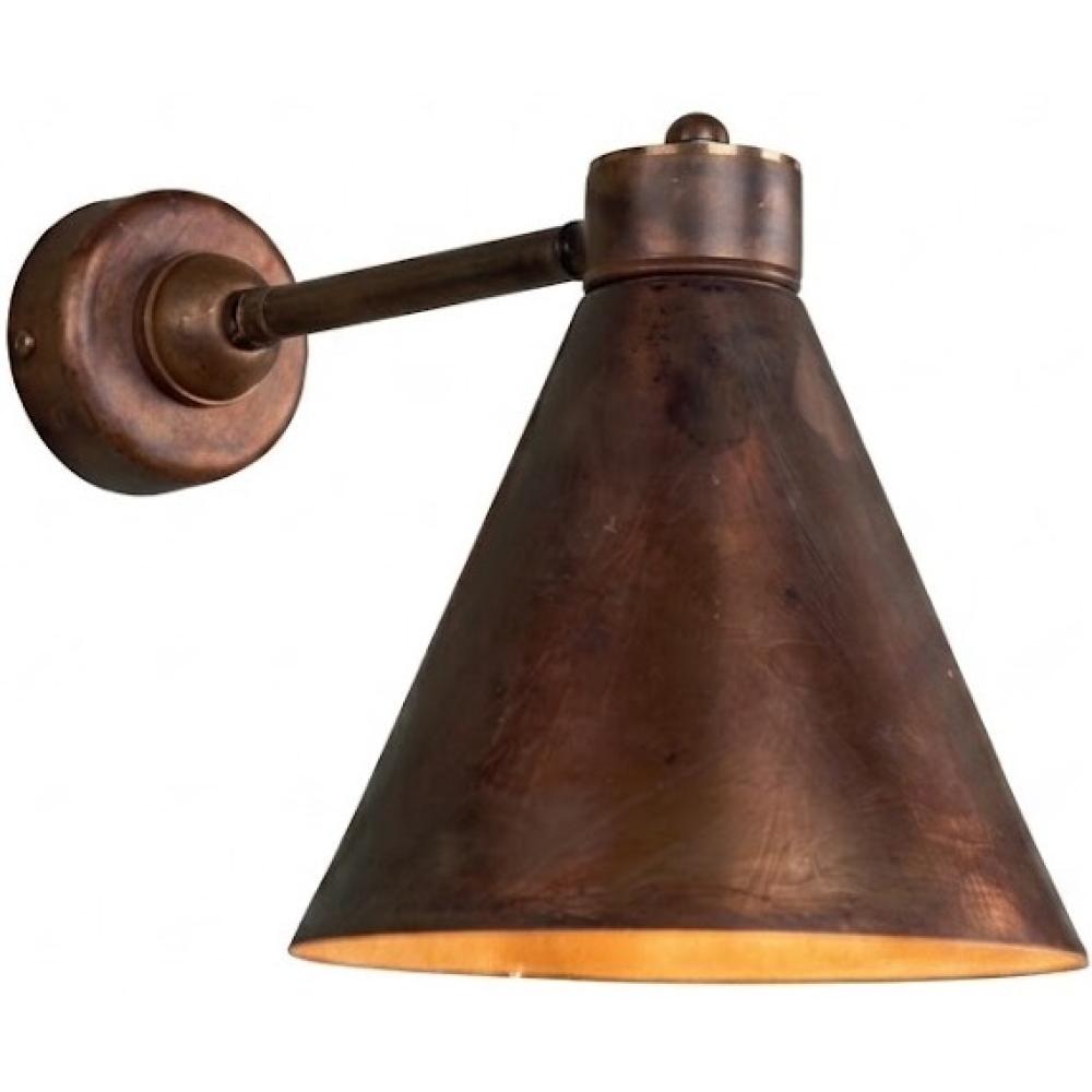 antikolt rez rusztikus tolcser alaku vintage country farmhouse lampa vilagitas fali falikar mediterran patinazott sargarez.jpg